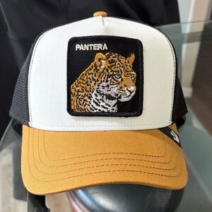 Pantera Black and Tan Leopard Patch Trucker Hat